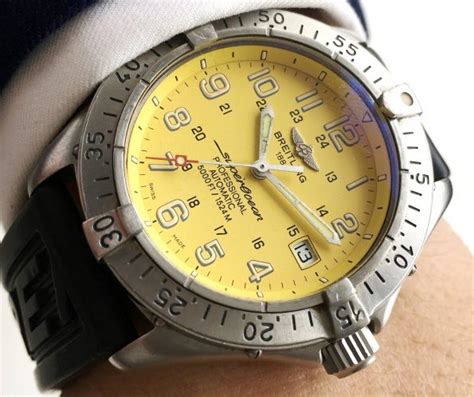 breitling pink gold dial|Breitling superocean yellow dial.